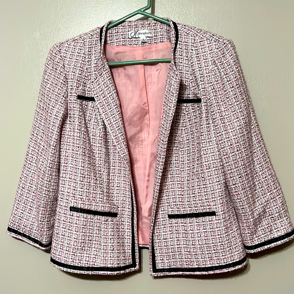 Vintage dress barn pink and black open front blazer jacket